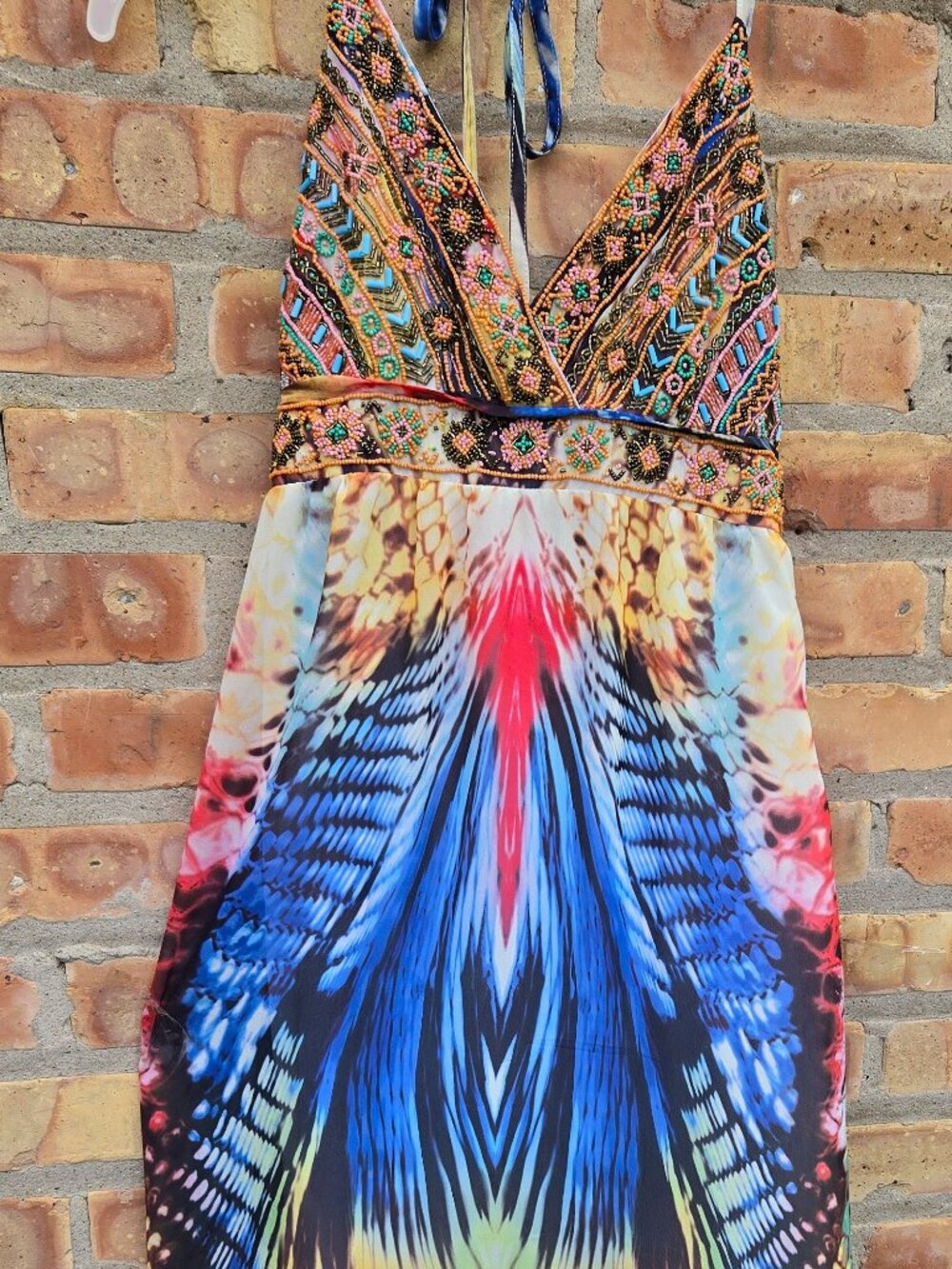 Boho Beaded Long Halter Dress